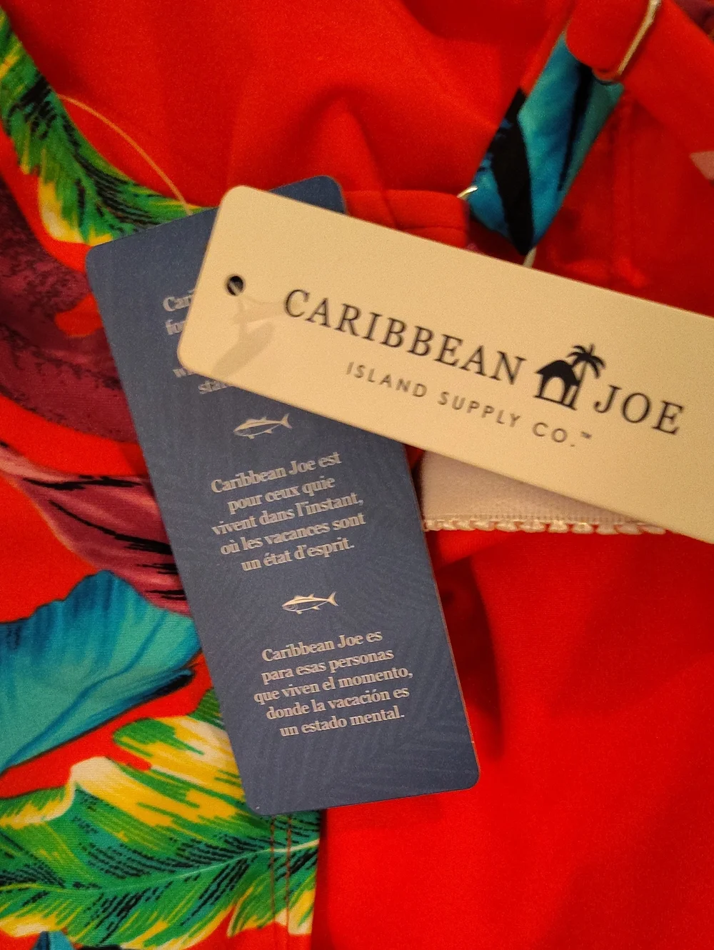 Caribbean Joe Ladies Red Blue Orange Green Tropical Leaf One-Piece Swimsuit